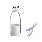 Portable USB rechargeable blender bottle with white lid and charging cable