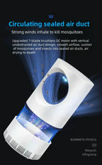 White electric mosquito killer lamp with air duct design and insects being trapped inside