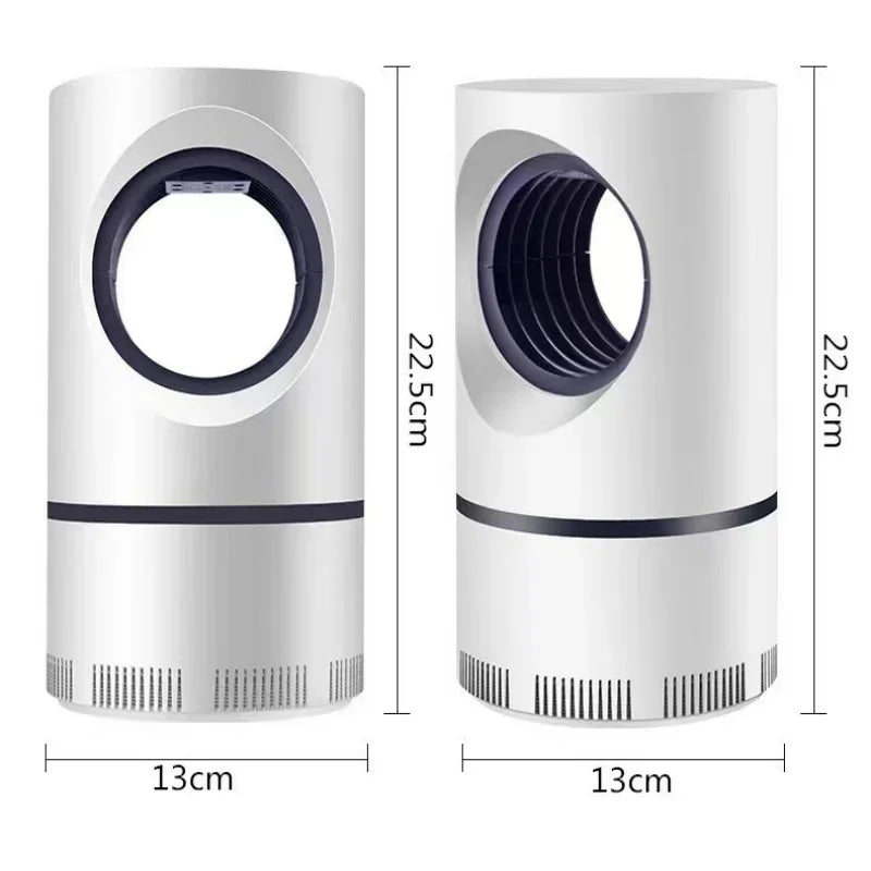White cylindrical mosquito catcher trap with LED light, diameter 13cm, height 22.5cm